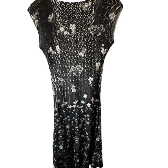 Komarov Midnight Vine Black Print Chiffon Whiskered Floral Midi Dress Sz XS - Picture 2 of 7